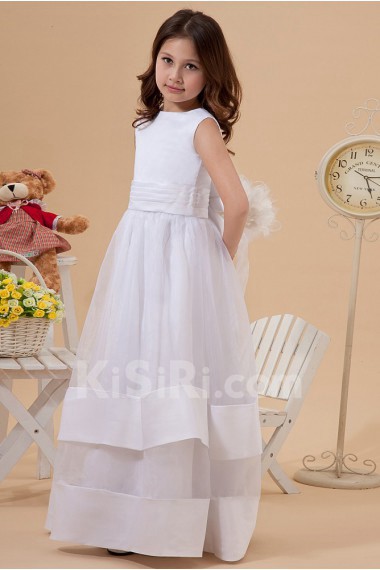 Organza and Satin Jewel Neckline Ankle-Length A-Line Dress with Bow