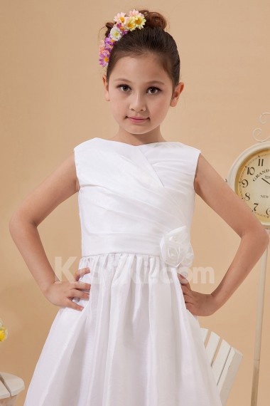 Taffeta Jewel Neckline Ankle-Length A-Line Dress with Hand-made Flower