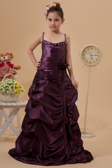 Taffeta Spaghetti Straps A-line Dress with Ruffle