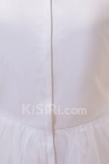 Satin and Tulle Jewel Neckline Floor Length A-Line Dress