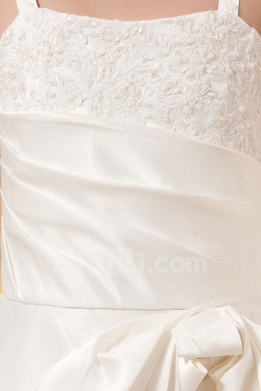 Satin Spaghetti Straps Ankle-Length A-Line Dress with Embroidery 
