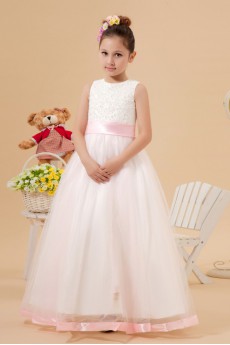 Organza Jewel Neckline Ankle-Length A-Line Dress with Embroidery 