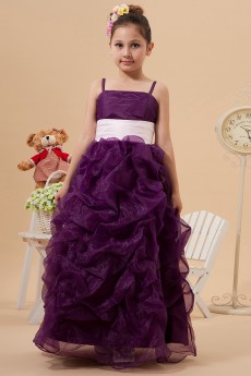 Satin Organza Spaghetti Straps Ankle-Length A-line Dress with Ruffle