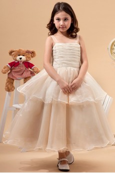 Tulle Straps Neckline Tea-Length A-line Dress with Bow