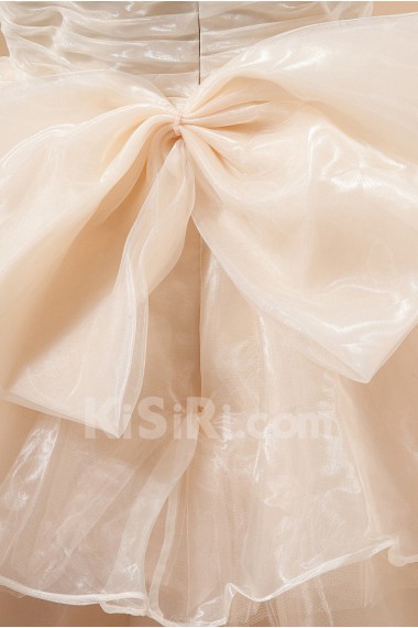 Tulle Straps Neckline Tea-Length A-line Dress with Bow