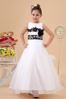 Satin and Tulle Jewel Neckline Ankle-Length A-Line Dress