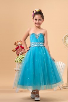 Tulle Sweetheart Tea-Length A-Line Dress with Embroidery