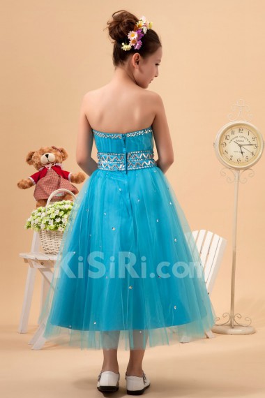 Tulle Sweetheart Tea-Length A-Line Dress with Embroidery
