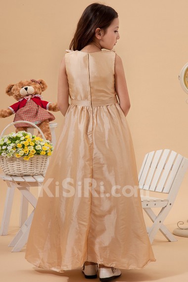 Taffeta Jewel Neckline Ankle-Length Column Dress with Ruffle