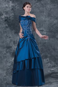 Taffeta Strapless Floor Length Ball Gown Dress with Embroidery