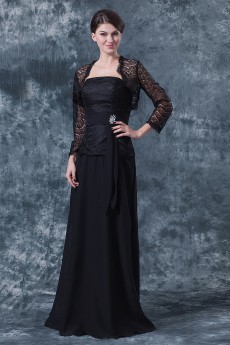 Chiffon Strapless Floor Length A-line Dress with Lace and Jacket