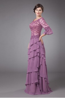 Chiffon and Lace Scoop Neckline Floor Length A-line Dress