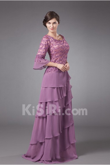Chiffon and Lace Scoop Neckline Floor Length A-line Dress