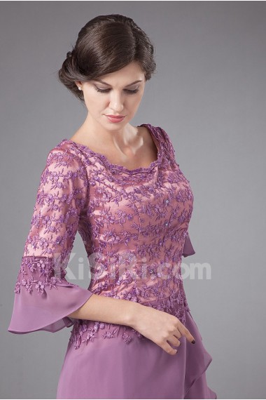 Chiffon and Lace Scoop Neckline Floor Length A-line Dress