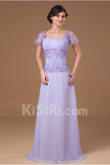 Chiffon Sweetheart Floor Length A-line Dress with Short Sleeves