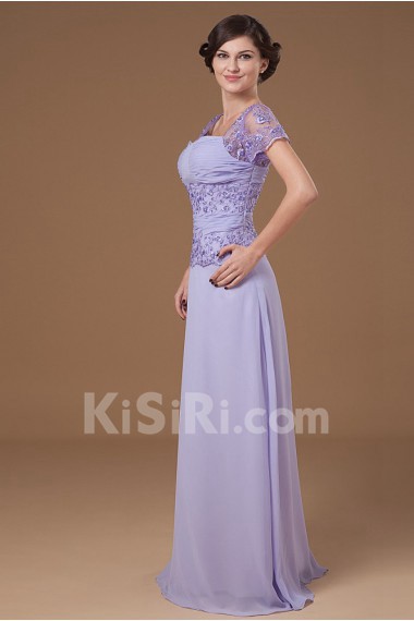 Chiffon Sweetheart Floor Length A-line Dress with Short Sleeves