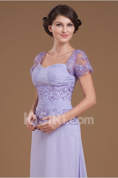 Chiffon Sweetheart Floor Length A-line Dress with Short Sleeves
