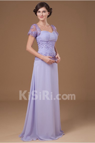 Chiffon Sweetheart Floor Length A-line Dress with Short Sleeves