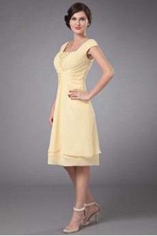 Chiffon Square Neckline Short Dress with Ruffle and Cap-Sleeves