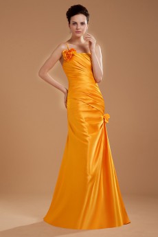 Taffeta One-Shoulder Floor Length Sheath Dress with Hand-made Flower