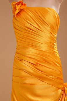 Taffeta One-Shoulder Floor Length Sheath Dress with Hand-made Flower
