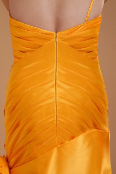 Taffeta One-Shoulder Floor Length Sheath Dress with Hand-made Flower