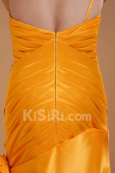 Taffeta One-Shoulder Floor Length Sheath Dress with Hand-made Flower