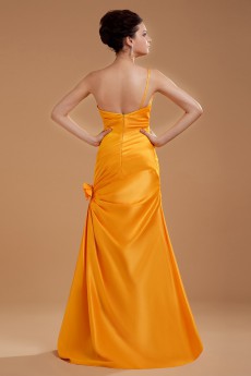 Taffeta One-Shoulder Floor Length Sheath Dress with Hand-made Flower