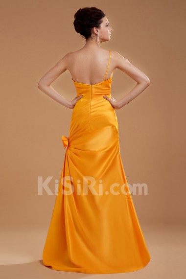 Taffeta One-Shoulder Floor Length Sheath Dress with Hand-made Flower