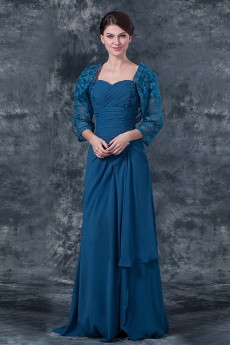 Chiffon Sweetheart Floor Length Column Dress with Ruffle and Jacket