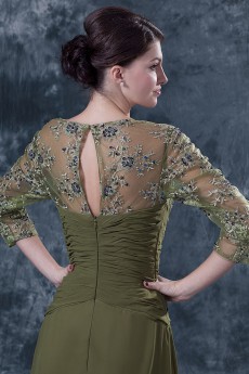 Chiffon and Lace Square Neckline Floor Length Column Dress with Three-quarter Sleeves