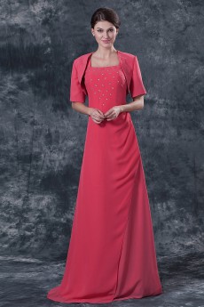 Chiffon Square Neckline Floor Length A-line Dress with Jacket