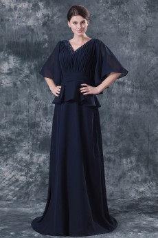 Chiffon V-Neckline Column Dress with Beaded