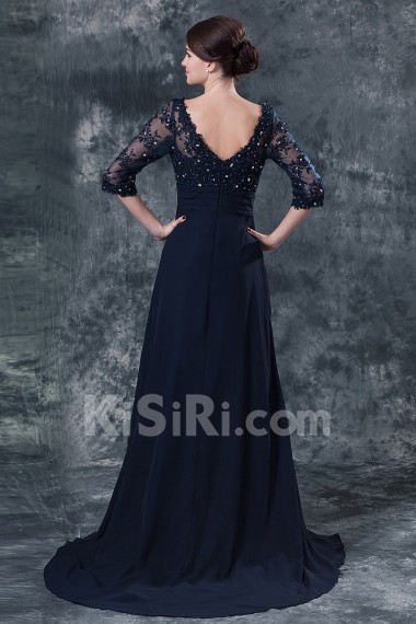 Chiffon V-Neckline Empire Dress with Three quarter Sleeves