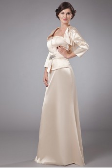 Satin Strapless Floor Length A-line Dress with Crystal and Jacket