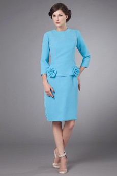 Chiffon Jewel Neckline Short Sheath Dress with Three-quarter Sleeves