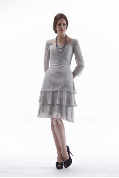 Chiffon Scoop Neckline Short A-line Dress with Three-quarter Sleeves