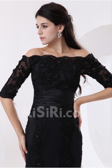 Taffeta and Lace Off-the-shoulder Short Mermaid Dress with Beaded and Half-Sleeves