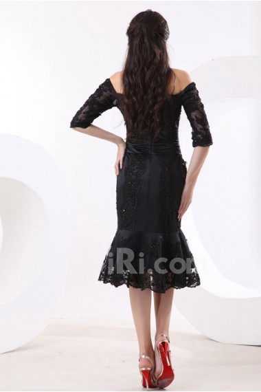 Taffeta and Lace Off-the-shoulder Short Mermaid Dress with Beaded and Half-Sleeves