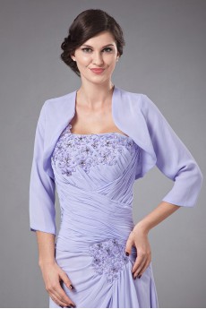 Chiffon One-Shoulder Empire Dress with Row Flower Beaded and Jacket