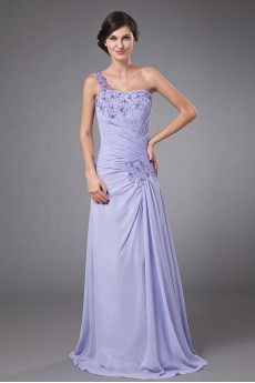 Chiffon One-Shoulder Empire Dress with Row Flower Beaded and Jacket