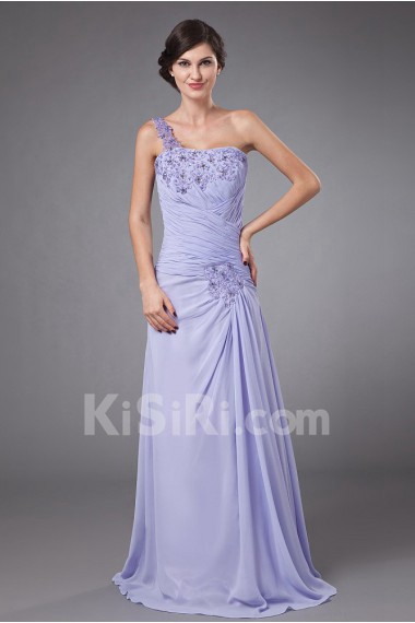 Chiffon One-Shoulder Empire Dress with Row Flower Beaded and Jacket