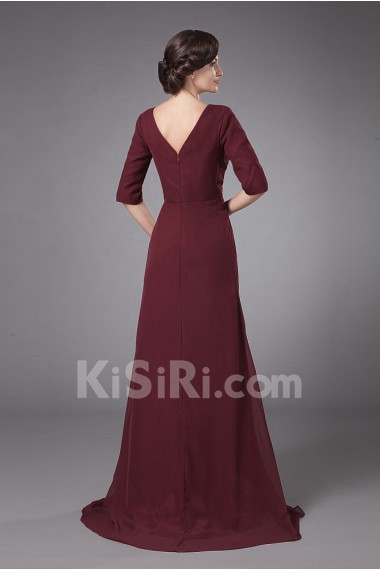 Chiffon V-Neckline A-line Dress with Pleated and Ruffle