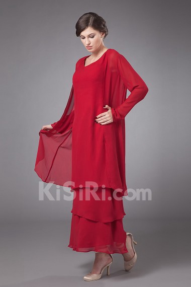 Chiffon Round Neckline Ankle-Length Column Dress with Jacket