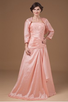 Taffeta Strapless Floor Length A-line Dress with Embroidery Pleated and Jacket