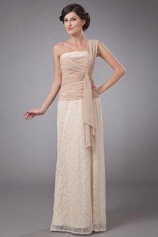 Lace One-Shoulder Floor Length Column Dress with Sash