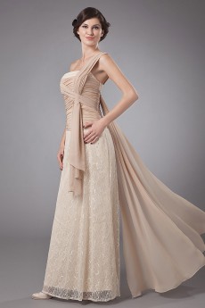 Lace One-Shoulder Floor Length Column Dress with Sash