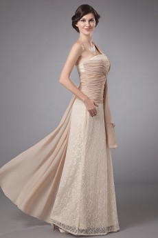 Lace One-Shoulder Floor Length Column Dress with Sash