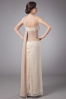 Lace One-Shoulder Floor Length Column Dress with Sash