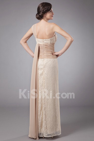 Lace One-Shoulder Floor Length Column Dress with Sash